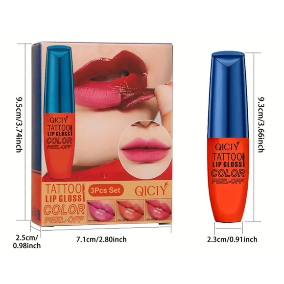 QICIY Tattoo Lip Gloss Color Peel Off Stain 3 Piece Set - Picture 2 of 3
